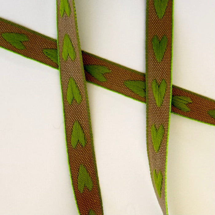 11mm Natural with Green heart & edge - organic cotton/linen blend
