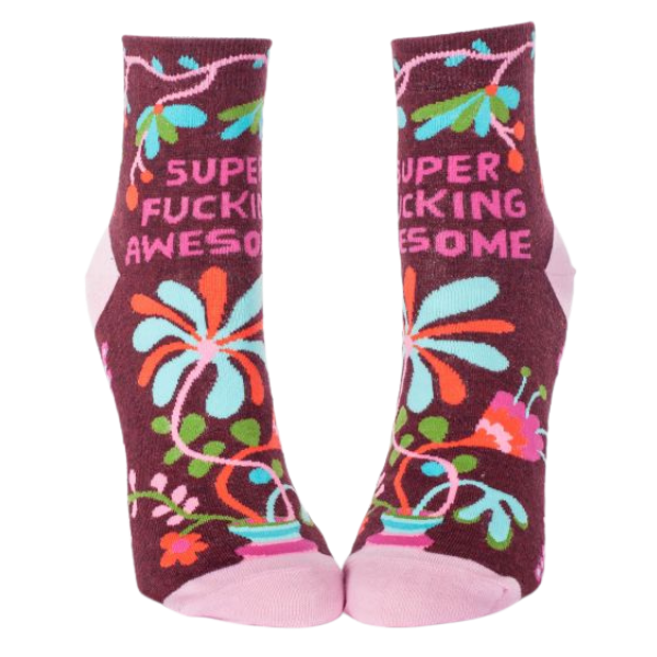 SUPER FUCKING AWESOME W-ANKLE SOCKS. You were on time to work, your hair looks fab, your outfit is on point. It's one of those amazing days and you're feeling super fucking awesome. Let 'em hear it! Women's shoe size 5-10. 52% nylon, 47% combed cotton and 1% spandex.