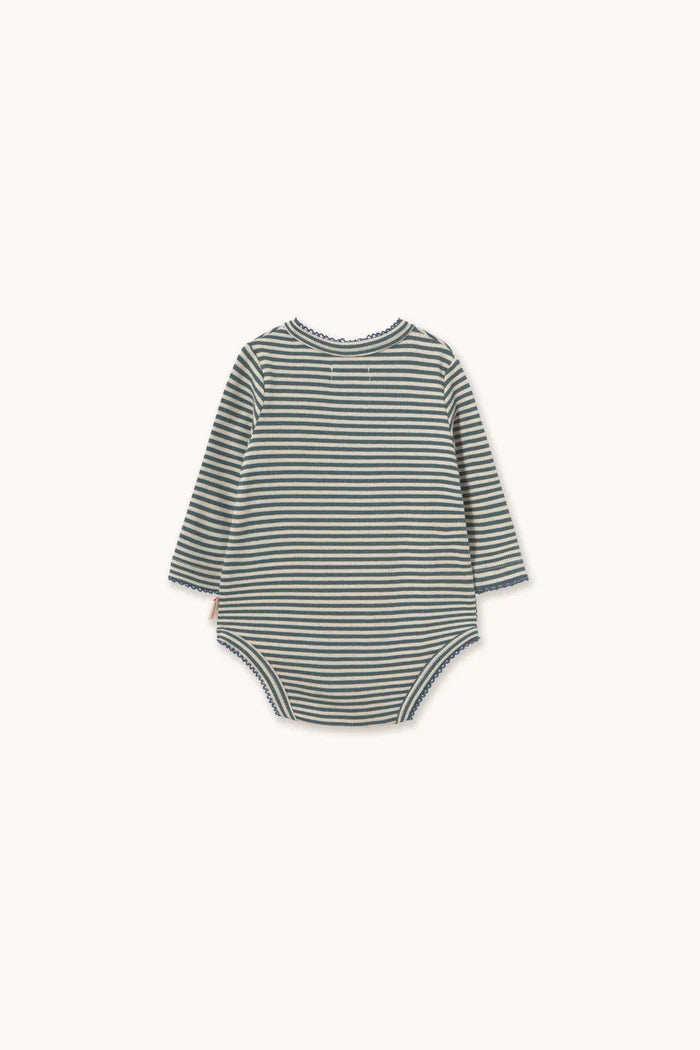Tiny Cottons –Stripes Ribbed Crossbody Onesie in Navy