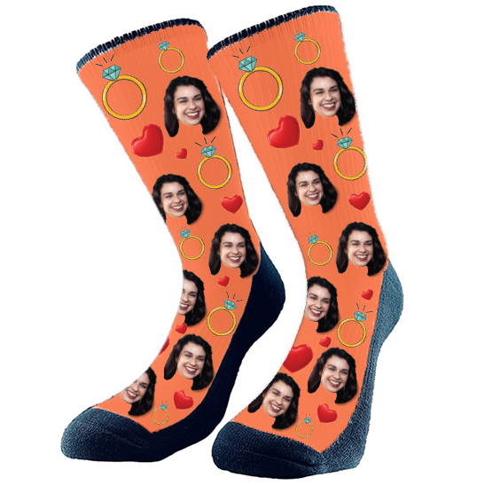 Our CUSTOM FACE SOCKS are a lovely and funny accessory. To have socks with pictures is cool and trendy! Add the bride`s face to these fun wedding socks. Perfect for the bride and her wedding party.