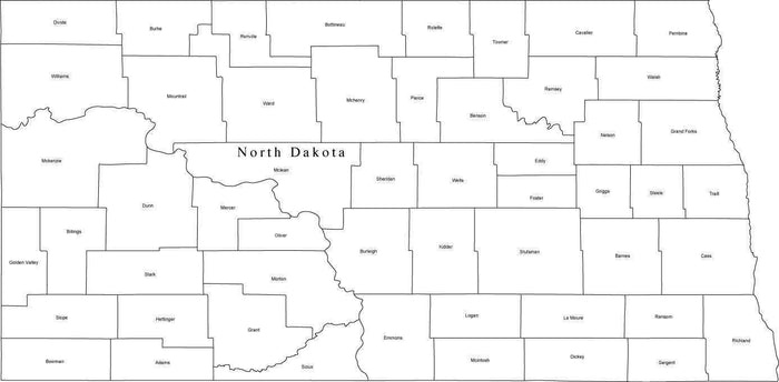 Digital ND Map with Counties - Black & White