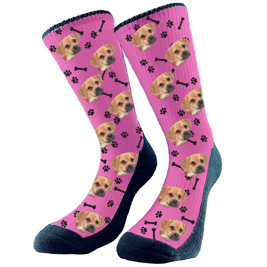 Custom Dog Socks with Bones and Paw Prints, personalized socks, face socks, pet socks, dog socks, pets