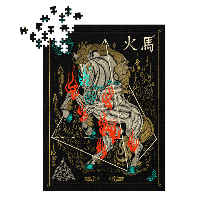 Fire Horse: Jigsaw puzzle with tin