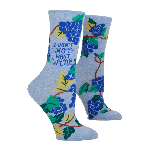 I Don’t Not Want Wine novelty socks featuring a fun wine-themed quote, perfect gift for wine lovers