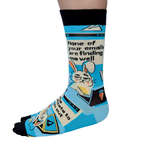 Inbox Bunny socks for her – fun, colorful bunny print with tech-inspired theme