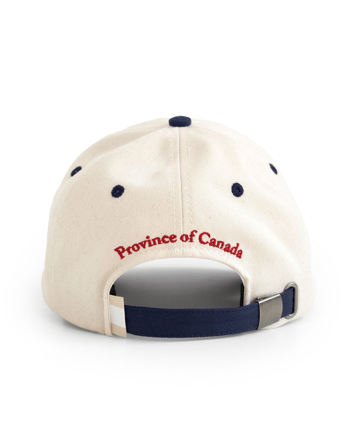 Made in Canada 100% Cotton Le Canadien Baseball Hat - Province of Canada Natural and Navy Blue