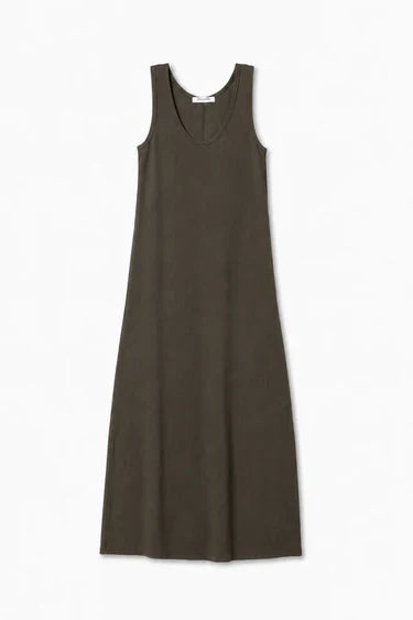 Perfect White Tee - Edith Heavy Ribbed Maxi Tank Dress in Dark Olive