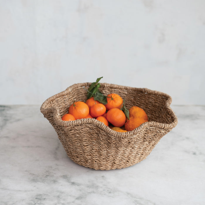 Rattan Ruffled Basket in Natural