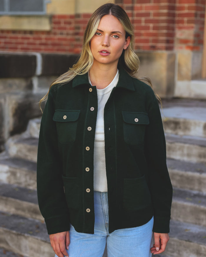 Made in Canada 100% Cotton Reverse Fleece Overshirt Light-Jacket Forest - Unisex - Province of Canada