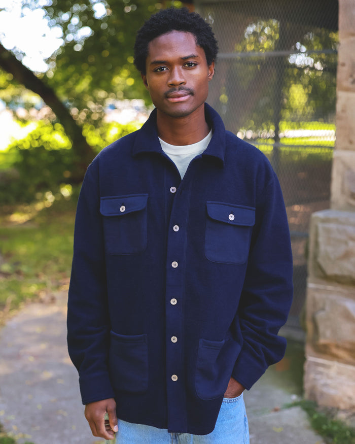 Made in Canada 100% Cotton Reverse Fleece Overshirt Light-Jacket Navy - Unisex - Province of Canada