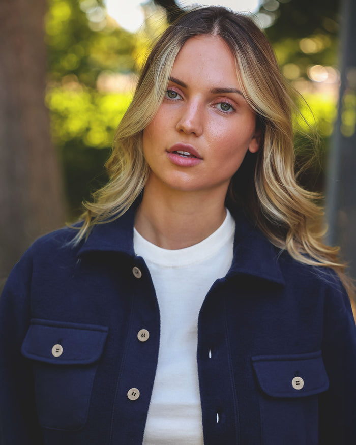 Made in Canada 100% Cotton Reverse Fleece Overshirt Light-Jacket Navy - Unisex - Province of Canada