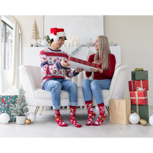 Santa Paws men’s socks – festive holiday socks with dogs in Santa hats