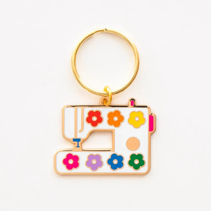 Sarah Hearts Daisy Sewing Machine Enamel Keychain & Bag Charm