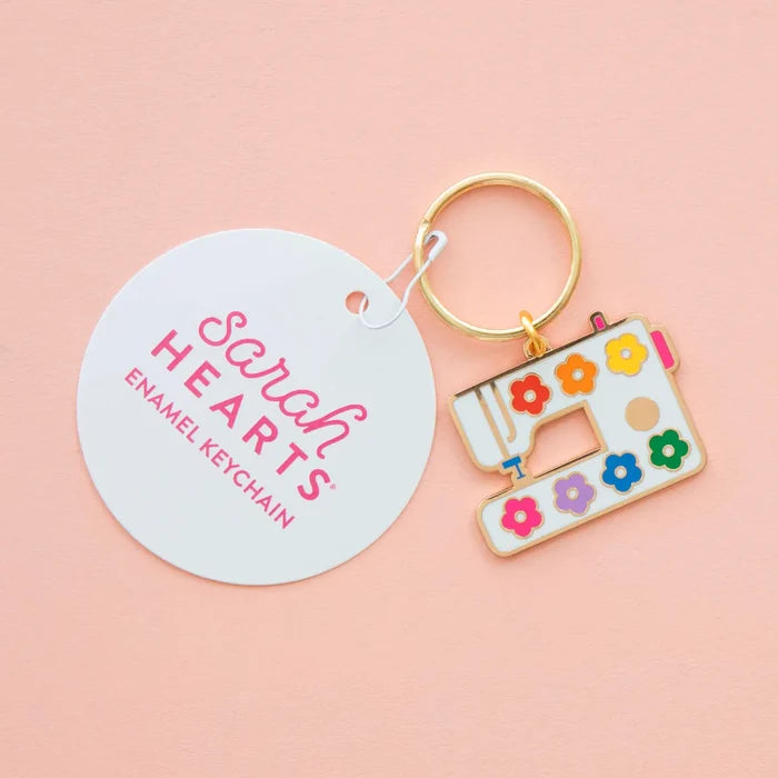 Sarah Hearts Daisy Sewing Machine Enamel Keychain & Bag Charm
