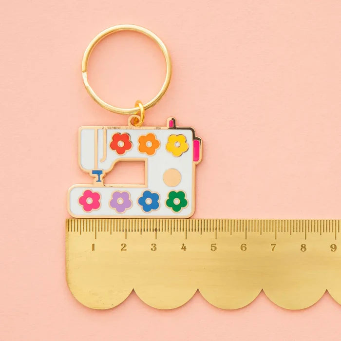 Sarah Hearts Daisy Sewing Machine Enamel Keychain & Bag Charm