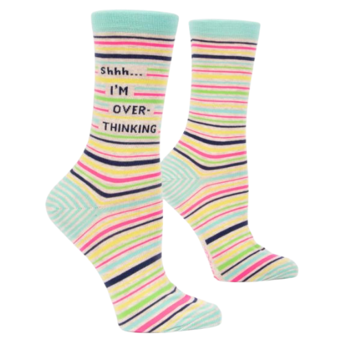 The Sock Bar presents `Shh... I`m Over-Thinking.  Pattern socks with bright colored horizontal lines. High Quality Comfortable Business Socks.