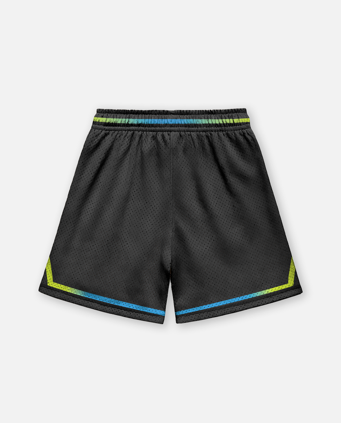 titan battlegear black shorts with colorful trim on a light gray background