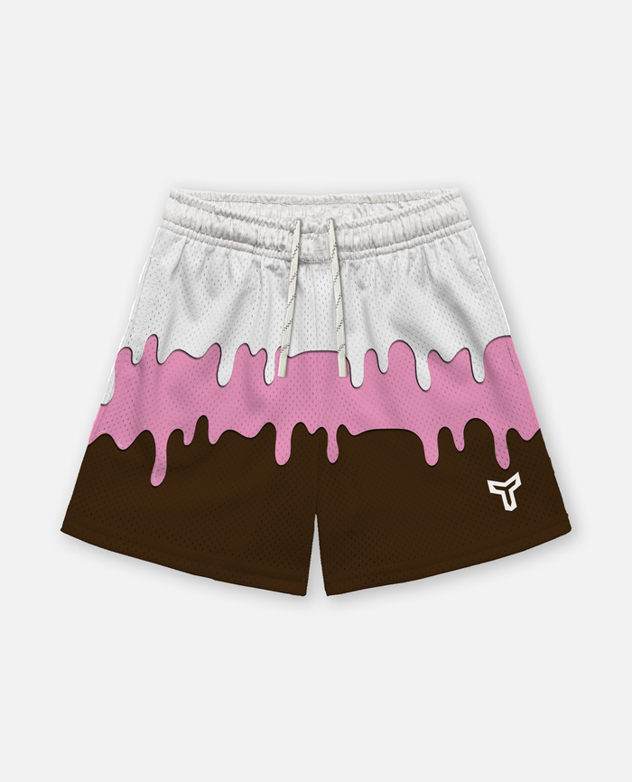 titan battlegear shorts with a unique ice cream design on a white background