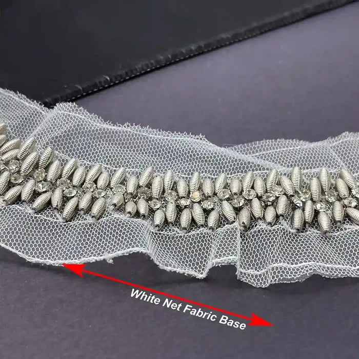 Textured Silver Beaded Round Neckline