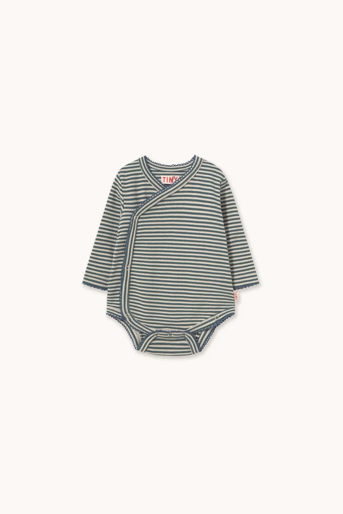 Tiny Cottons –Stripes Ribbed Crossbody Onesie in Navy