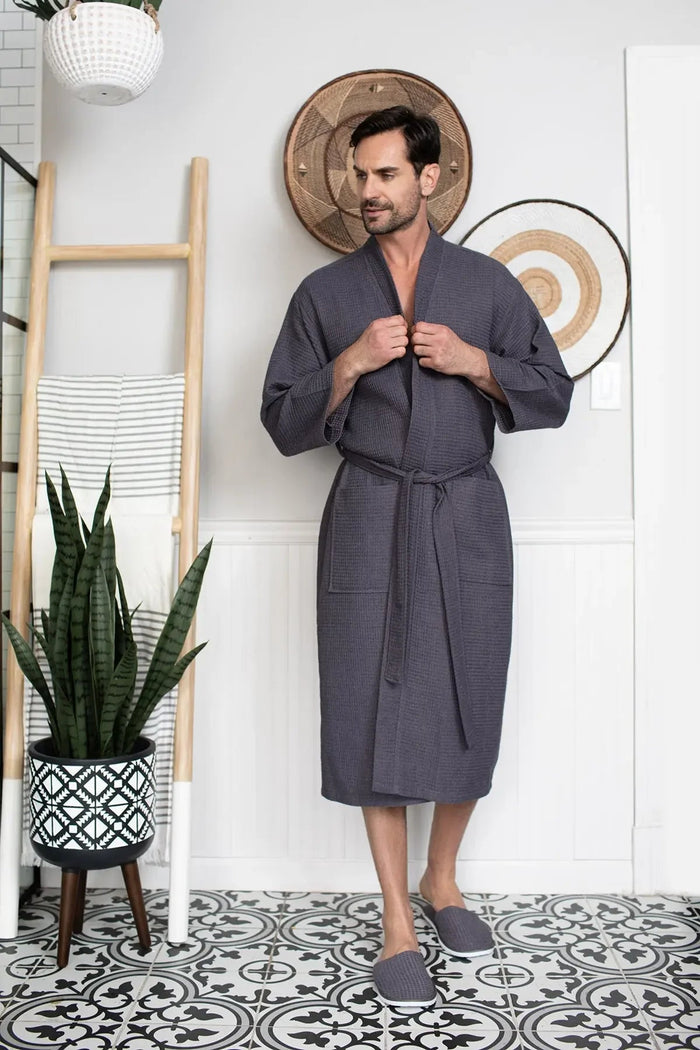 Waffle Spa Bathrobe for Men -  Absorbent, Lightweight