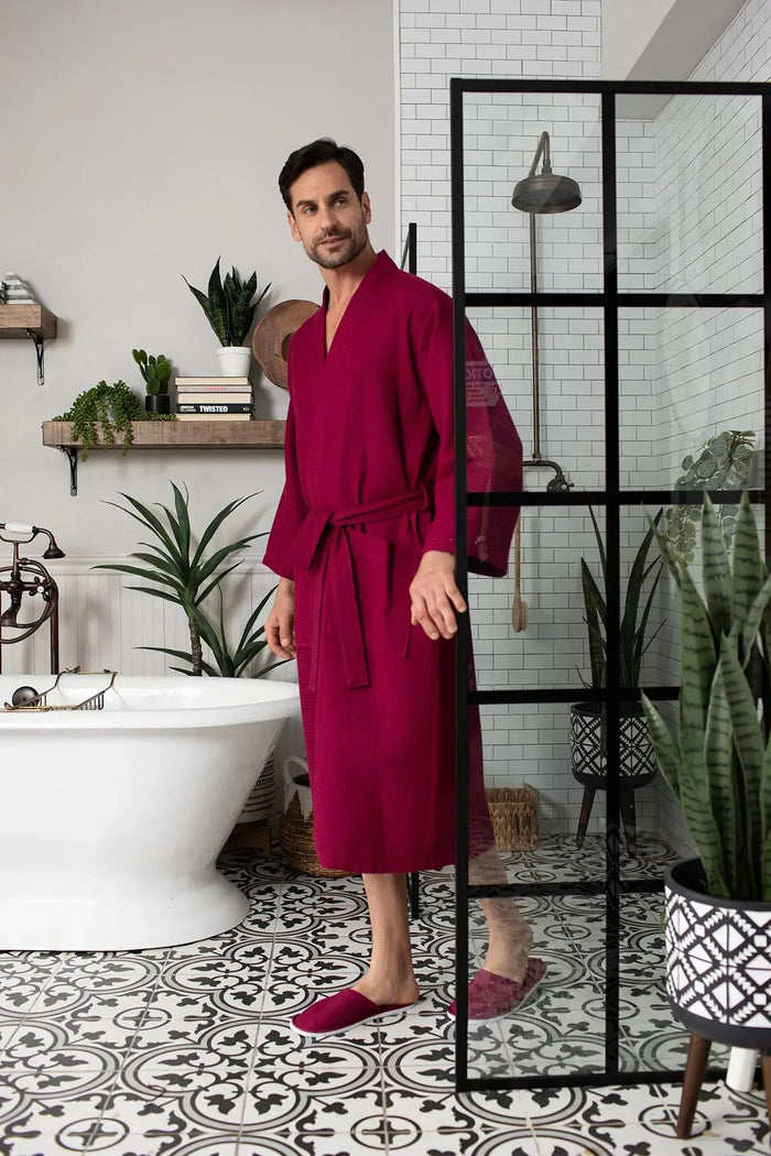 Waffle Spa Bathrobe for Men -  Absorbent, Lightweight